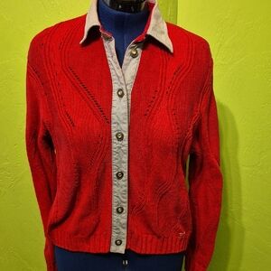 Blue Willi's: Sz.L. Red&Denim Accents. Ornate 3D  Buttons.100% Cotton.(#1480A)